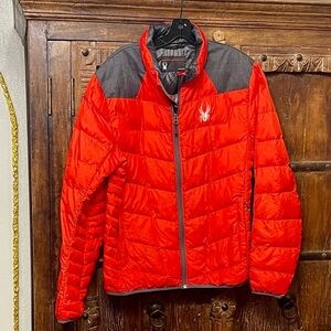 Spyder Men’s Synthetic Down Puffer Jacket Red Large Lightweight Winter Ski Coat